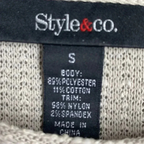 Style & Co Knit Lace Embroidered Flowy Hem Long Sleeve Beige Tan Blouse Top S - Picture 7 of 8